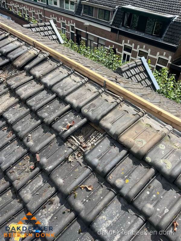 Dakonderhoud aan schuin pannendak met nokvernieuwing in Beek en Donk
